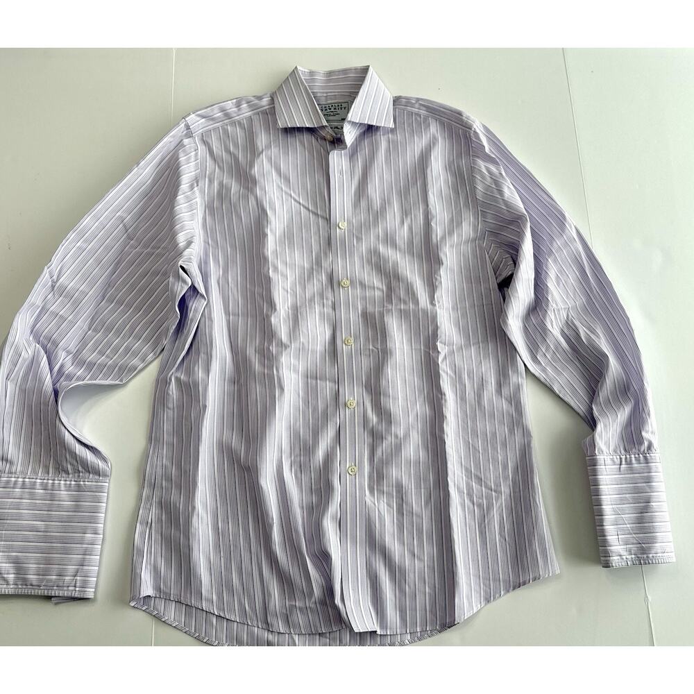 Charles Tyrwhitt Dress Shirt Mens 15.5 33 Slim Fit Non Iron Striped Purple